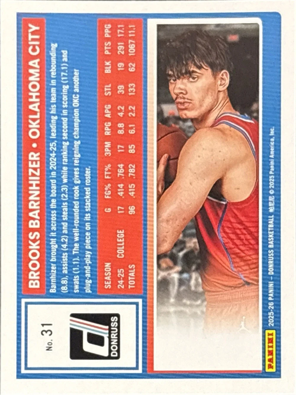 Panini Donruss Brooks Barnhizer Rated Rookie Basketball Trading Card